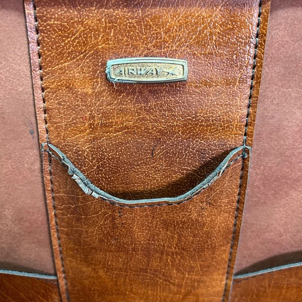 Vintage Airway Brown Leather 3 Dial Combination Briefcase Attaché Hard Shell